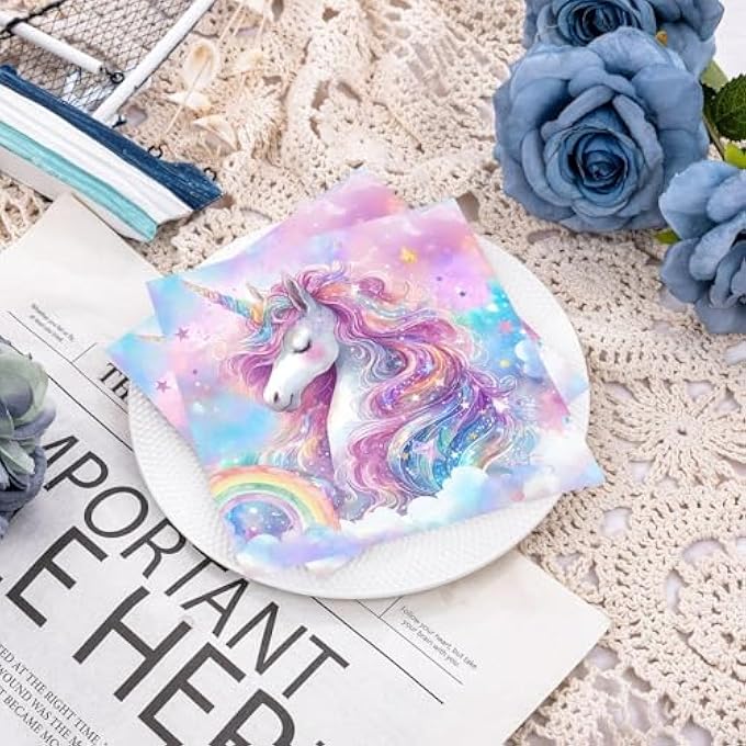 40 RAINBOW HORSE NAPKINS, ACCESSORIES FOR BIRTHDAY PARTIES FOR GIRLS, CUTE CARTOON PATTERN, SUITABLE FOR CHILDREN'S PARTIES, TABLE LAYOUT - Image 3